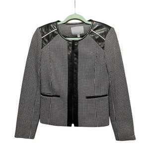 Classiques Entier Black and‎ White Blazer with Leather Shoulder Detail Size S